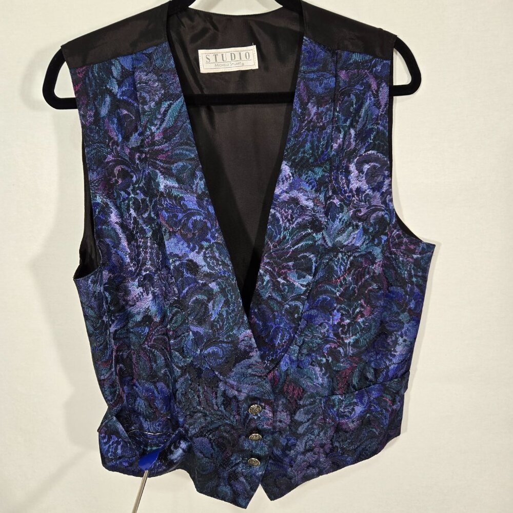 USA Vintage STUDIO by MICHELLE STUART Multicolor Floral JACQUARD Vest Women Sz M - Picture 6 of 17